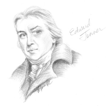 Figure 1.15. Edward Jenner. The English physician who developed a safer method for protecting against smallpox. We would now call this a vaccine. Drawing by Tammi Henke.